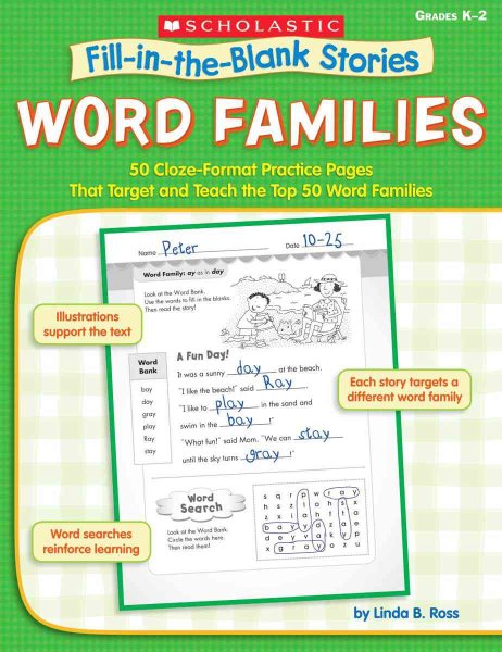 Word Families: 50 Cloze-Format Practice Pages That Target and Teach the Top 50 Word Families, Grades K-2 (Fill-in-the-Blank Stories) cover