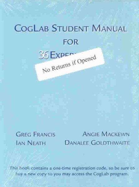 CogLab Student Manual for 36 Experiments (with PinCode for Online Access) cover