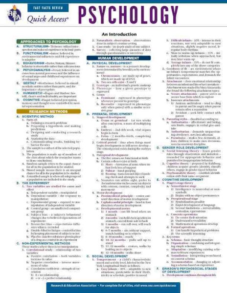 Psychology - REA's Quick Access Reference Chart (Quick Access Reference Charts) cover