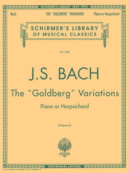 Bach: Goldberg Variations: Schirmer Library of Classics Volume 1980 Piano Solo (Schirmer's Library of Musical Classics) cover