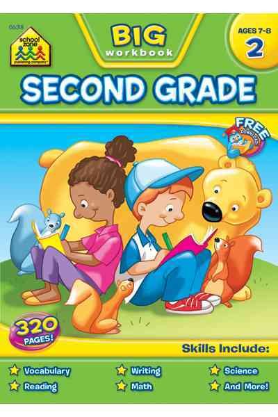 School Zone - Big Second Grade Workbook - Ages 7-8, Word Problems, Reading Comprehension, Phonics, Math, Science, and More cover