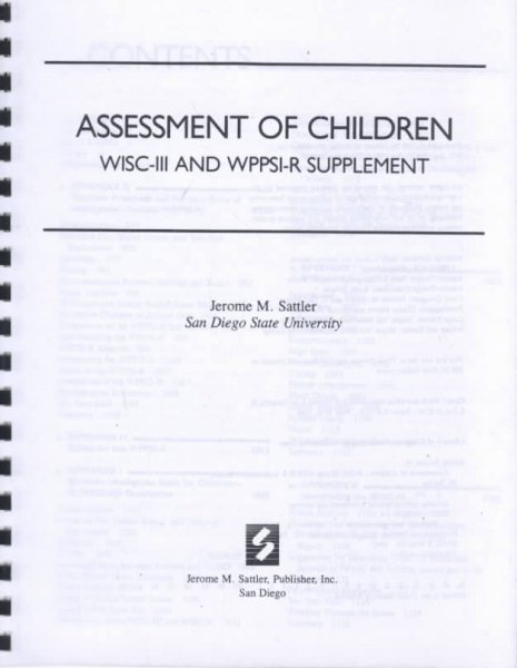 Assessment of Children: Wisc-III and Wppsi-R Supplement