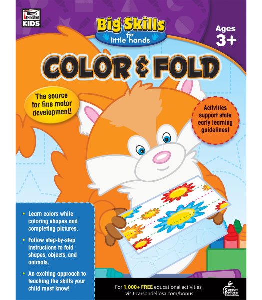 Big Skills for Little Hands Color & Fold Preschool Workbook, Toddler Activity Book With Practice Identifying and Coloring Shapes and Pictures, and Folding Shapes, Objects, and Animals