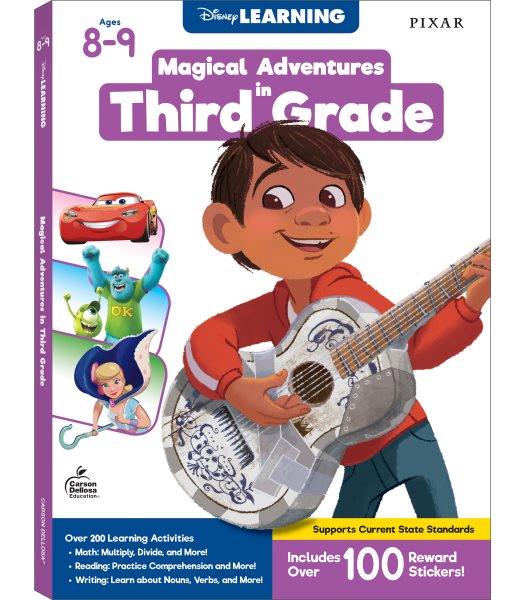 Disney Learning Magical Adventures In 3rd Grade Workbooks All Subjects, Math, Reading Comprehension, Writing, Multiplication, Division, Algebra, Geometry, Third Grade Workbooks Ages 8-9 cover