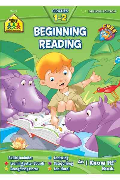 School Zone - Beginning Reading Workbook - 64 Pages, Ages 6 to 8, Grades 1 to 2, Beginning & Ending Sounds, Vowels, Sequencing, and More (School Zone ... Workbook Series) (Deluxe Edition 64-Page)