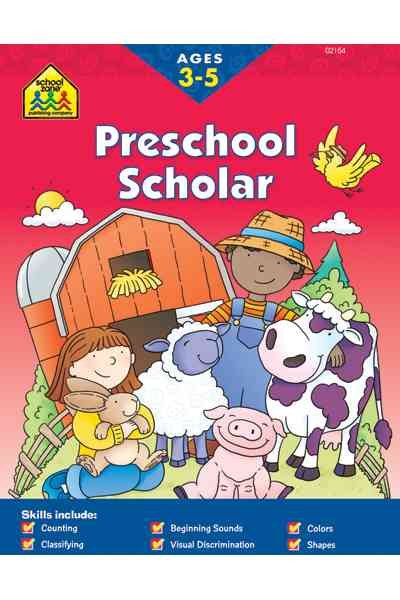 School Zone - Preschool Scholar Workbook - 32 Pages, Ages 3 to 5, Beginning Sounds, Letter Recognition, Tracing, Printing, Counting 1-10, and More