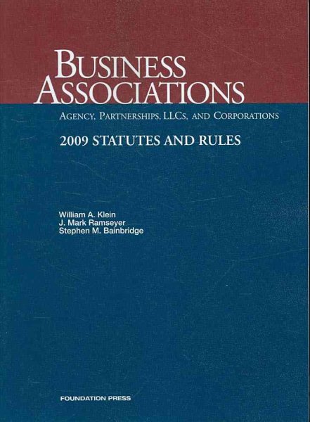 Business Associations-agency, Partnerships, Llc's and Corporations, 2009 Statutes and Rules cover