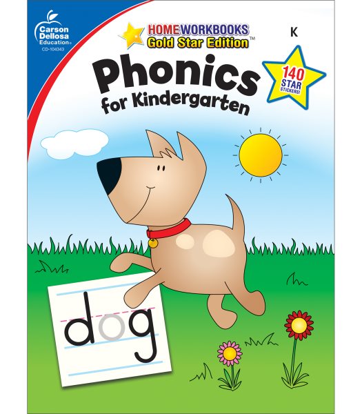 Carson Dellosa Phonics for Kindergarten Workbook—Writing Practice, Tracing Letters, Sight Words With Incentive Chart and Motivational Stickers (64 pgs) cover