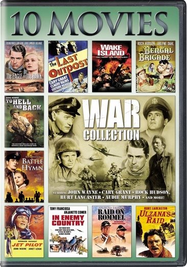 War, 10-Movie Collection: The Eagle and The Hawk / The Last Outpost / Bengal Brigad / Jet Pilot / Ulzana's Raid / To Hell and Back / In Enemy Country / Raid on Rommel / Battle Hymn / Wake Island(Packaging may vary) cover