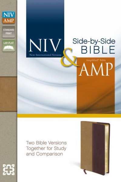 NIV, Amplified, Parallel Bible, Leathersoft, Tan/Burgundy: Two Bible Versions Together for Study and Comparison cover
