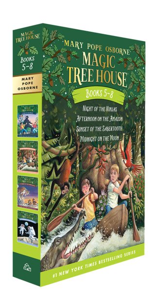 Magic Tree House Boxed Set, Books 5-8: Night of the Ninjas, Afternoon on the Amazon, Sunset of the Sabertooth, and Midnight on the Moon cover