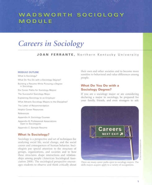 Custom Enrichment Module: Careers in Sociology Module (Wadsworth Sociology Module) cover
