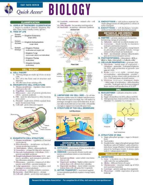 Biology - REA's Quick Access Reference Chart (Quick Access Reference Charts) cover