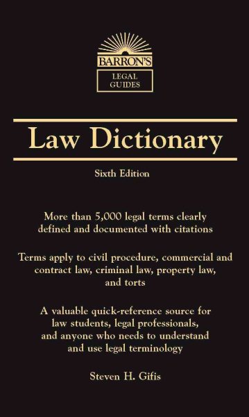 Barron's Law Dictionary: Mass Market Edition (Barron's Legal Guides) cover