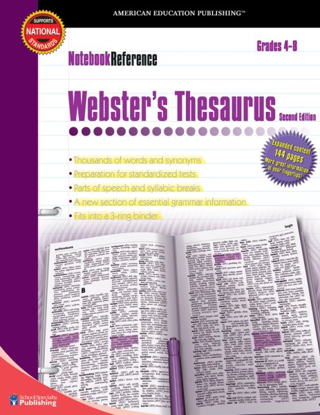 Webster's Thesaurus, Grades 4 - 8: Second Edition (Notebook Reference) cover