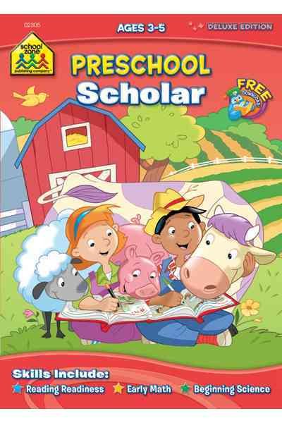 School Zone - Preschool Scholar Workbook - 64 Pages, Ages 3 to 5, Preschool to Kindergarten, Reading Readiness, Early Math, Science, ABCs, Writing, and More cover