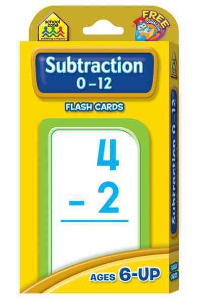 School Zone - Subtraction 0-12 Flash Cards - Ages 6 and Up, 1st Grade, 2nd Grade, Numbers 0-12, Math, Problem Solving, Subtraction Problems, Counting, and More cover