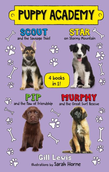 Puppy Academy Bindup Books 1-4: Scout and the Sausage Thief, Star on Stormy Mountain, Pip and the Paw of Friendship, Murphy and the Great Surf Rescue cover