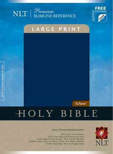 Holy Bible: New Living Translation, TuTone Navy/Chestnut Bonded Leather Premium Slimline Reference (Book only) cover