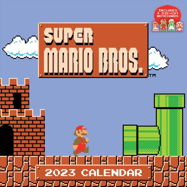 Super Mario 8-Bit Retro 2023 Wall Calendar: With 4 Bonus Die-cut Cards