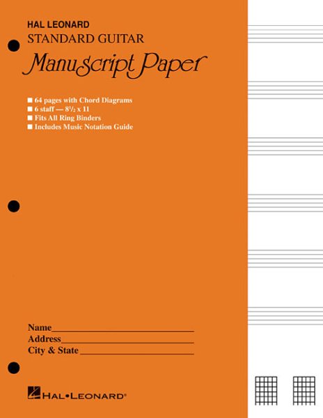Guitar Manuscript Paper Standard Gold Cover 8 1/2 X 11