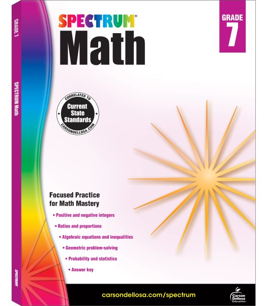 Spectrum Seventh Grade Math Workbook – Algebra, Integers, Ratios, Geometric Mathematics With Examples, Tests, Answer Key for Homeschool or Classroom (160 pgs) cover