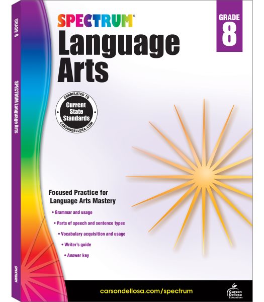 Spectrum Grade 8 Language Arts Workbook—8th Grade State Standards, ELA Writing and Grammar Practice With Writer's Guide and Answer Key for Homeschool or Classroom (160 pgs) cover