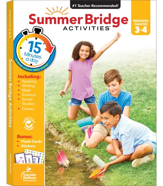 Summer Bridge Activities Workbook—Bridging Grades 3 to 4 in Just 15 Minutes a Day, Reading, Writing, Math, Science, Social Studies, Summer Learning Activity Book With Flash Cards (160 pgs) cover