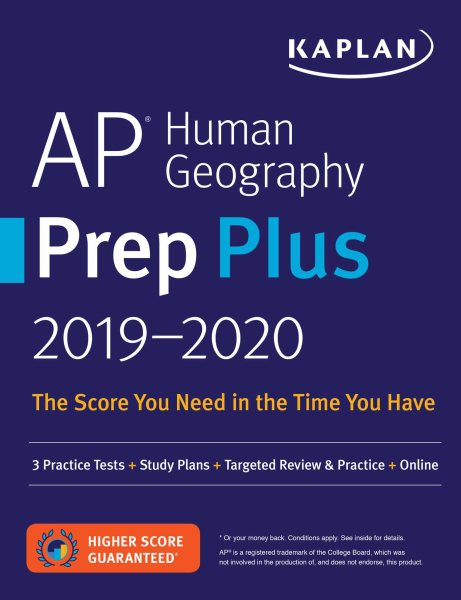 AP Human Geography Prep Plus 2019-2020: 3 Practice Tests + Study Plans + Targeted Review & Practice + Online (Kaplan Test Prep) cover