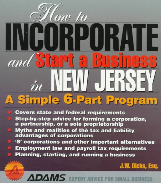 How to Incorporate and Start a Business in New Jersey (How to Incorporate and Start a Business Series) cover