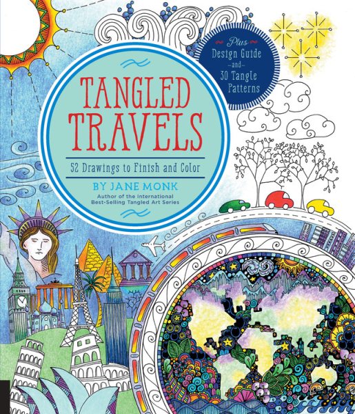 Tangled Travels: 52 Drawings to Finish and Color (Tangled Color and Draw) cover
