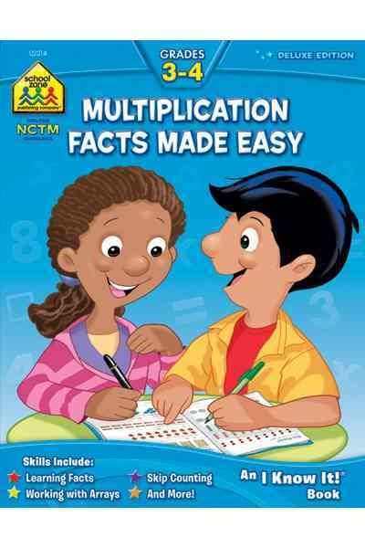 School Zone - Multiplication Facts Made Easy 3-4 Deluxe Edition Workbook, Ages 8 to 10, Learning Facts, Working With Arrays, Word Problems, and More cover