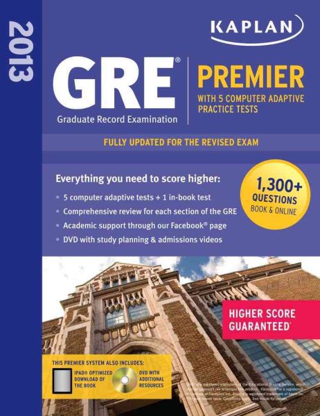 Kaplan 2013 GRE® Premier: with 5 Online Practice Tests + DVD cover