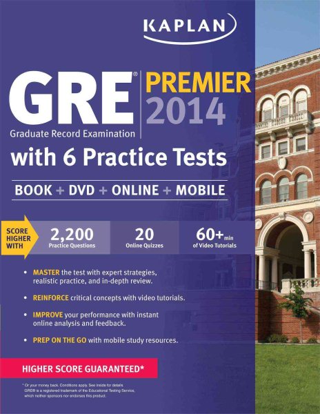 Kaplan GRE Premier 2014 with 6 Practice Tests: book + online + DVD + mobile cover